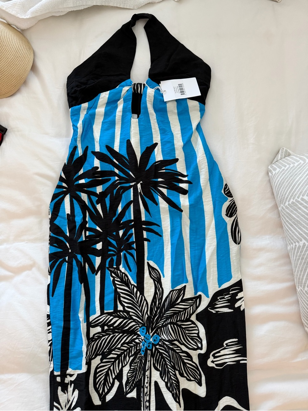 Exclusive Print Blue & Black Halter Midi Dress